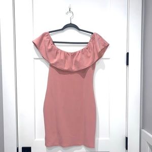 Peach off the shoulder dress